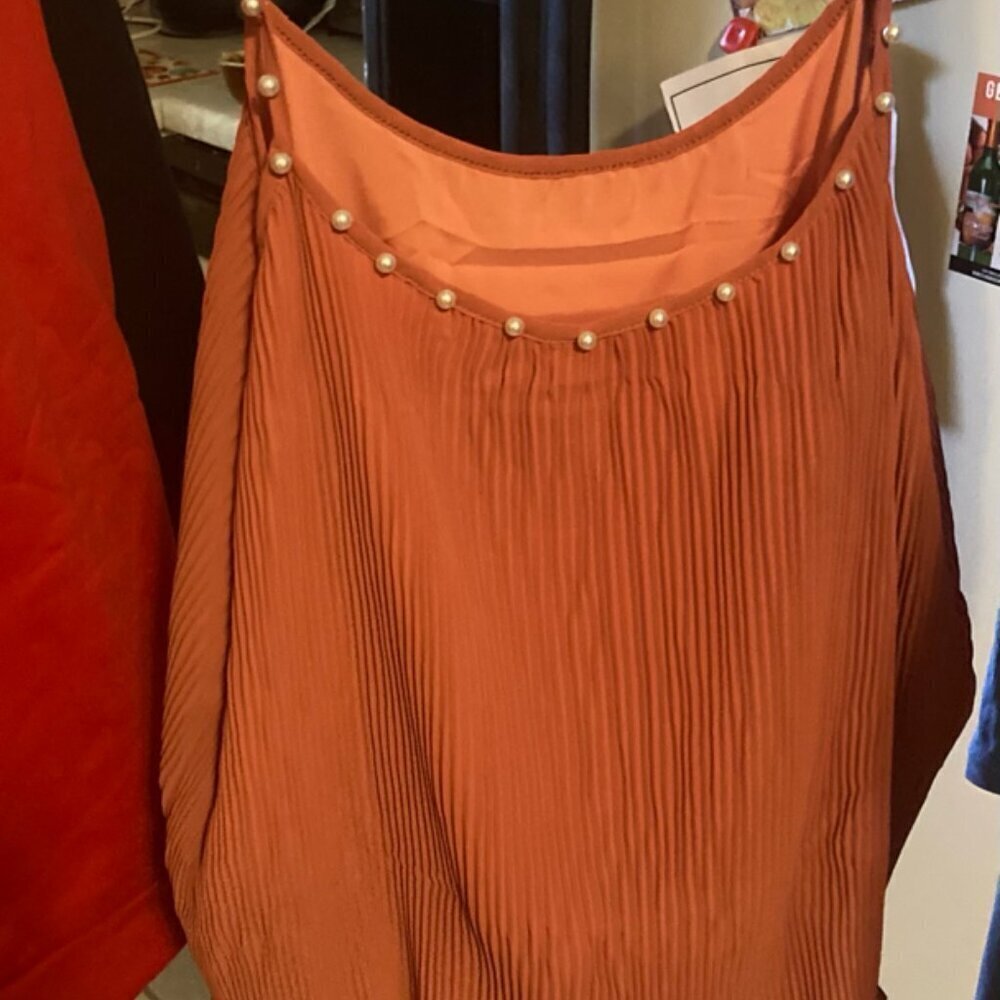 Women's Chiffon Pleated Double-Layers Cami Shirt  Scoop Neck Sexy Pearl